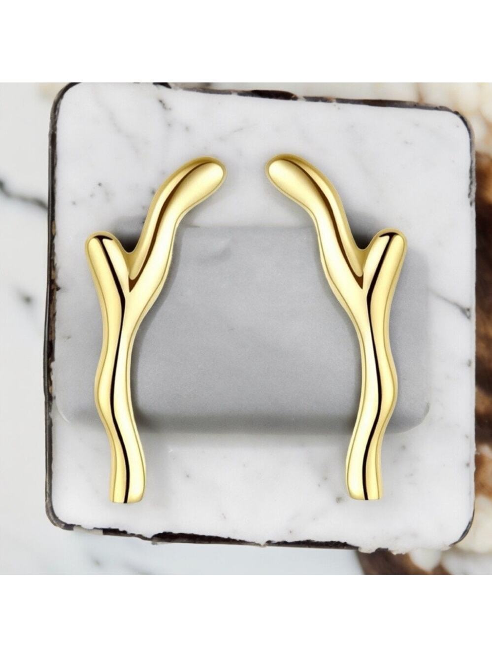 NEW 14K yellow gold pl over sterling silver twig nature earrings jewelry B16A